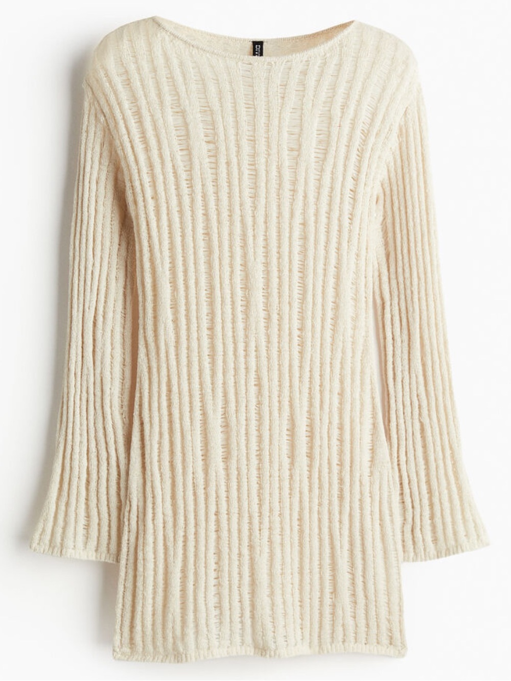 H&M Cream Ladder-Stitch-Look Ribbed Knitted Coverup Mini Dress